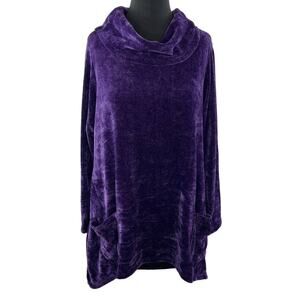 LOGO by Lori Goldstein Purple Cowl Neck Chenille Sienna Tunic Sweater Size XL